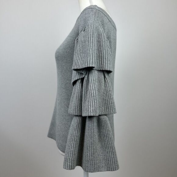 Endless Rose Sweater Romantic Ruffle Off Shoulder Tiered Sleeve Gray Small NWT - Picture 5 of 11
